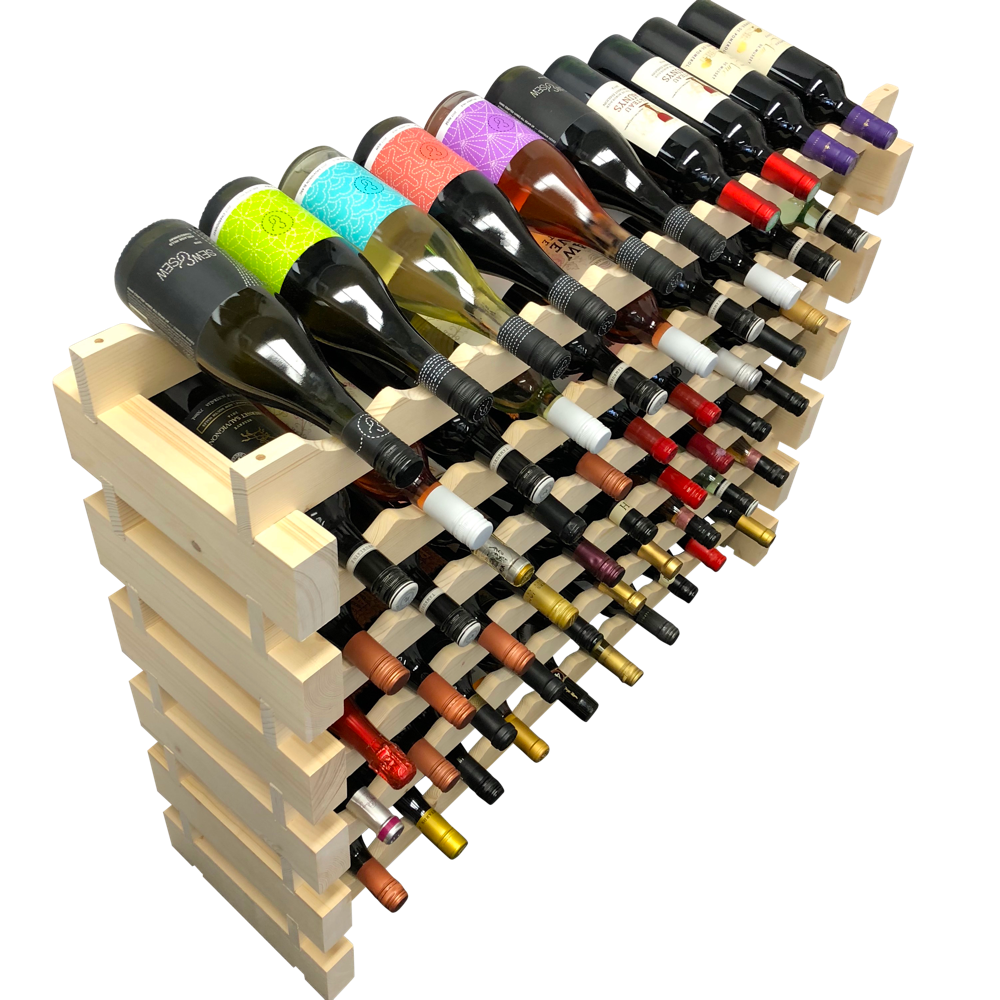 60 Bottle Modular Wine Rack Kit - New Zealand Pine - With Bottles of Wine