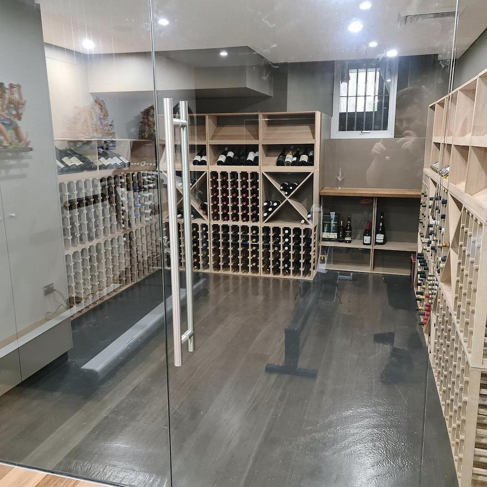 Wine Stash Natural Finish Wine Cellar with Glass Doors