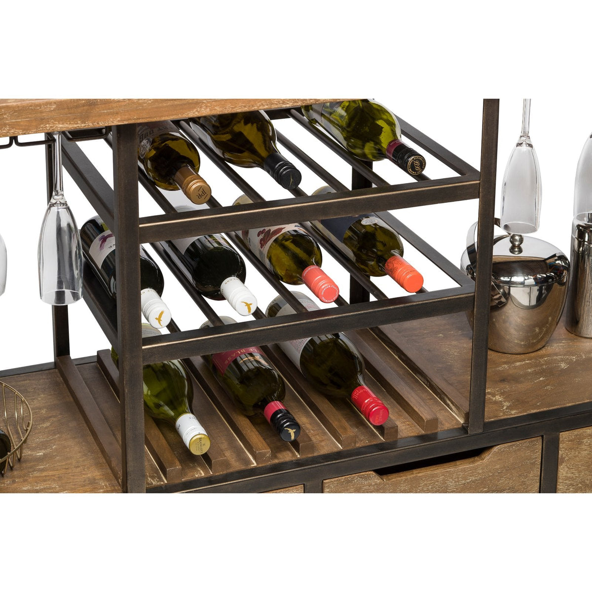 Wooden Bar Cart with Wine Storage
