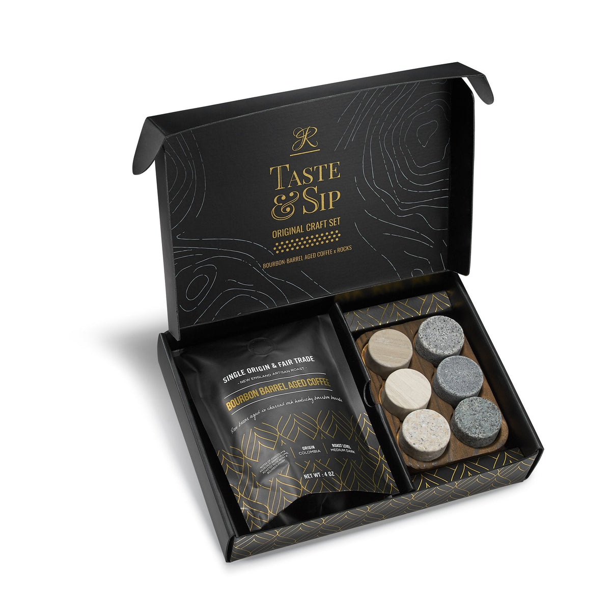 Whiskey Chilling Stones &amp; Colombian Whisky Aged Coffee Gift Set